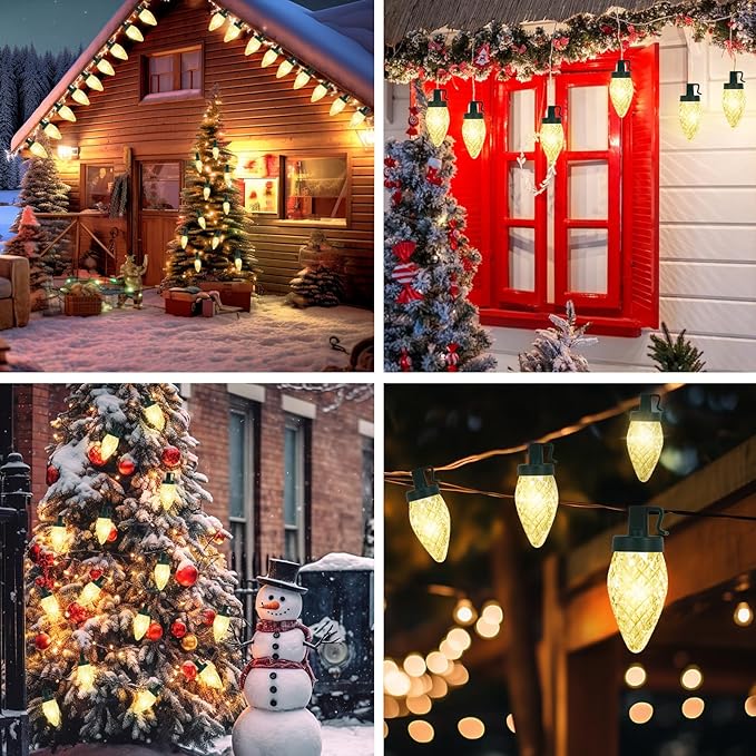 Brightever C9 LED Christmas String Lights, 70FT 100LED Battery Operated Christmas Lights With Timer & 8 Lighting Modes, Strawberry String Lights for Xmas Trees, Wreaths, Decoration, Warm White, 1-Pack