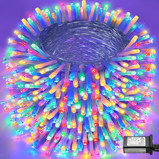 800 LED Christmas Lights Outdoor Indoor, String Lights for Outside with 8 Modes Waterproof, Plug in Twinkle Light Clear Wire for Xmas Tree, Patio, Garden, Party Decorations, Multicolor