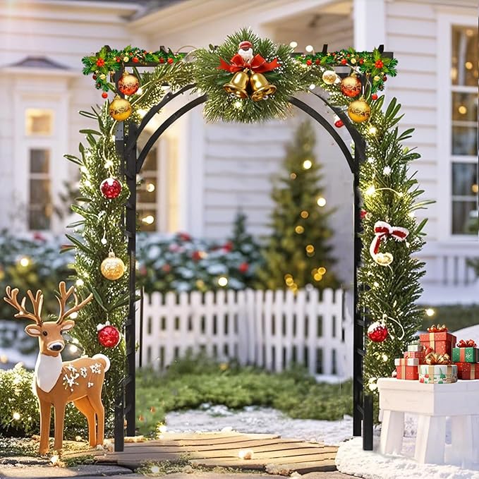 VINGLI 85in Wooden Arbor, Wedding Arch for Ceremony, Wood Trellis for Plant Climbing, Christmas Decor Pergola for Garden Backyard, Lawn (Black)