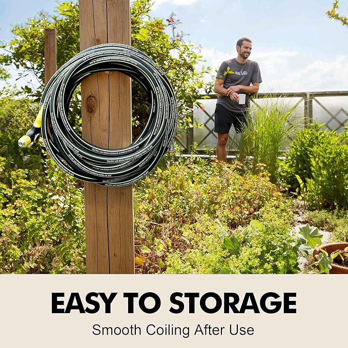 Rubber Garden Water Hose 100ft, 5/8" Leak Proof Garden Hose with Brass Connector, Flexible Hose Pipe for Lawn, Watering Cleaning & Washing