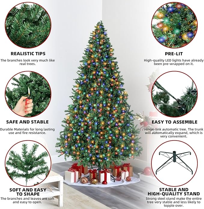 ININ 4FT Prelit Christmas Spruce Artificial Tree with Led Lights, Lighted Christmas Tree，Hinged Full Xmas Tree for Home Party Decoration,100 LED Lights,334 Branch Tips, Metal Hinges & Foldable Base.