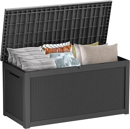 260 Gallon Waterproof Outdoor Storage Box,Large Resin Deck Box,Lockable Outside Storage Box Container for Patio Furniure,Garden,Tools (260 Gallon,Black)