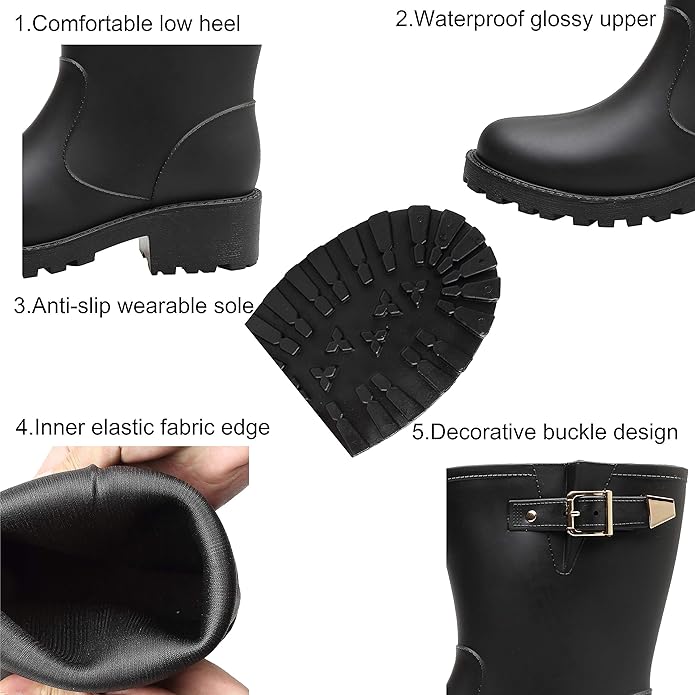Women's Short Rain Boots Waterproof Slip On Ankle Chelsea Booties