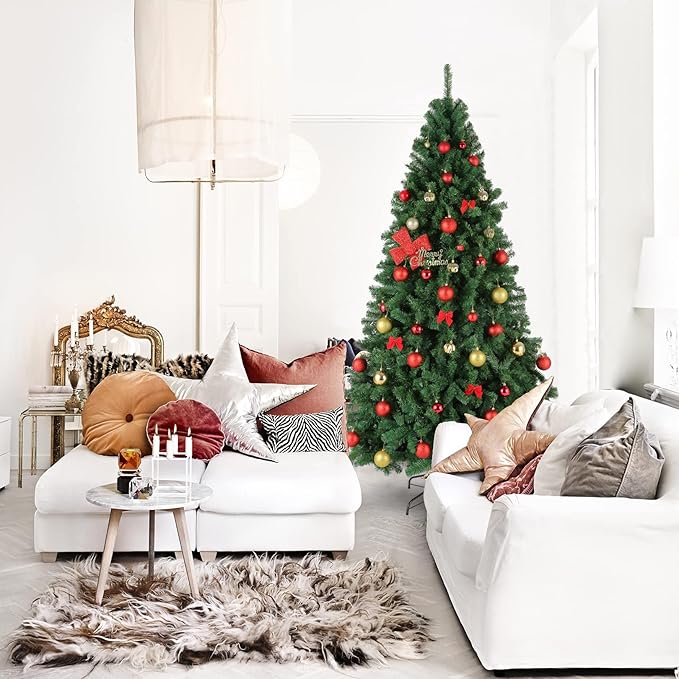 6ft Christmas Tree, Premium Spruce Hinged Artificial Holiday with 700 PVC Branch Tips and Metal Stand for Home, Office, and Xmas Party Decoration