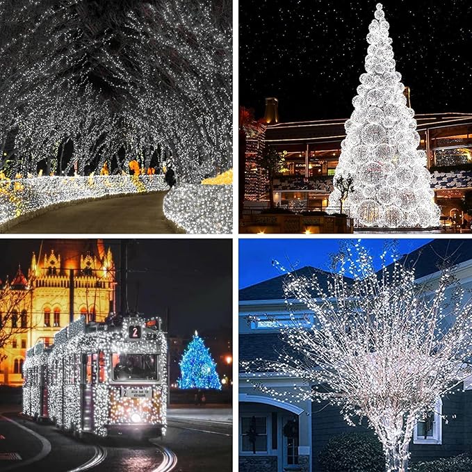4 Pack Solar String Lights Outdoor, Extra-Long 400LED Solar Christmas Fairy Lights Waterproof, Outdoor Twinkle Light Silver Wire 8 Modes Fairy Light for Tree Garden Party Xmas Decor (Cool White)