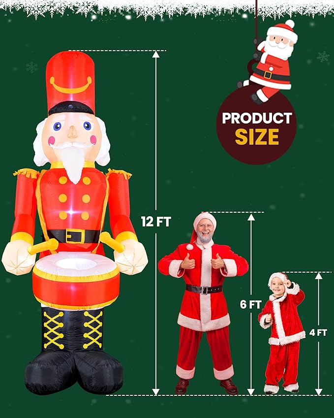 VCOKEN 12FT Christmas Inflatables Nutcracker Outdoor Decorations, Giant Christmas Inflatable with Big Bass, Built-in LEDs Inflatable Nutcracker Blow Ups for Xmas Decor Holiday Party Yard Garden Lawn