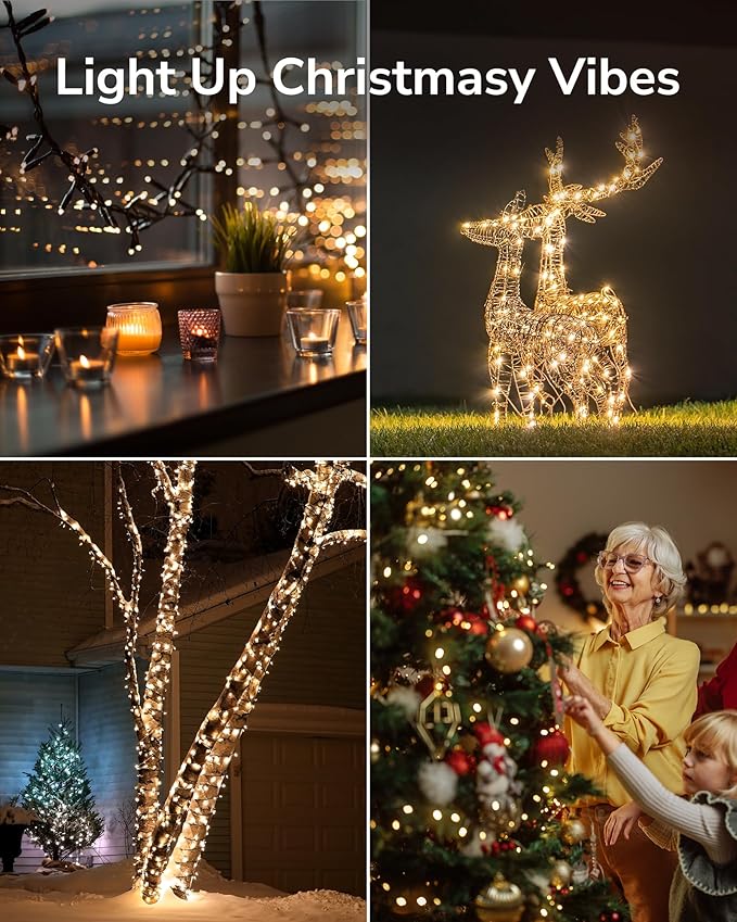 ULG Upgraded 2-Pack 186FT 500 LED Christmas String Lights, Extendable Waterproof Fairy Lights with Memory Function, 8 Modes, Bubble Bulbs, Warm White, Adapter Included for All Decor