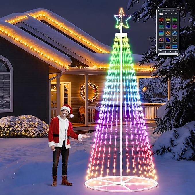12FT Outdoor Christmas Tree - Smart Christmas Tree Outdoor Lighted Decoration, x-mas Star Tree Bluetooth App Control Color Changing x-mas Tree Light for Yard & Garden