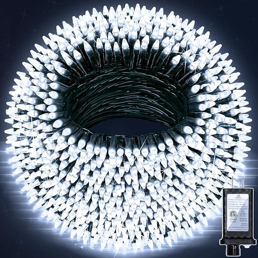 470FT 1500 LED Christmas Lights, 12 Modes Cool White Outdoor String Lights with Timer & Dimmable, Waterproof Green Wire Christmas String Lights for Indoor Xams Tree Patio Fence Party Decorations