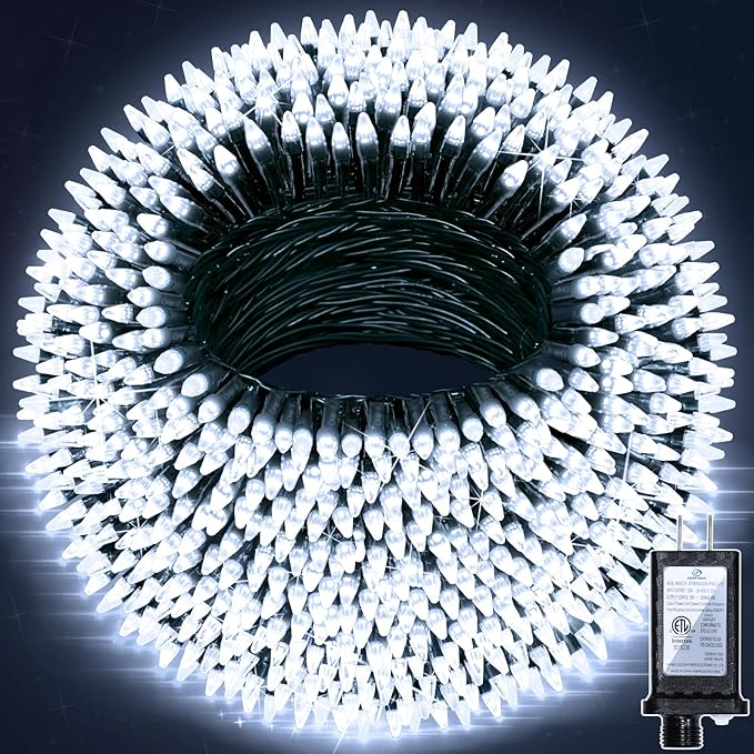 350LED 90FT Christmas Lights Indoor Outdoor, 12 Modes Cool White Outdoor String Lights with Timer & Dimmable, Green Wire Christmas String Lights for Tree Patio Yard Fence Bedroom Wedding Garden Decor