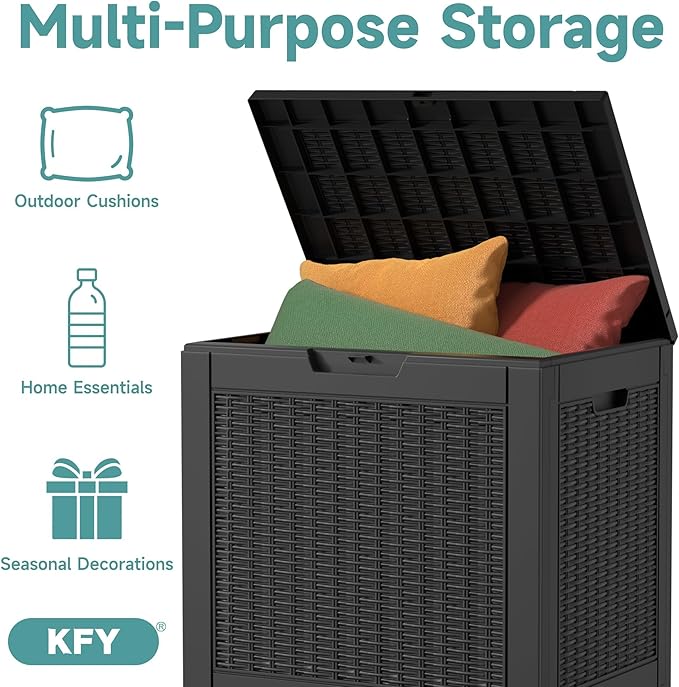 30 Gallon Waterproof Resin Deck Box, UV Resistant Outdoor Storage for Garden, Patio, Porch, Delivery, Rattan Black