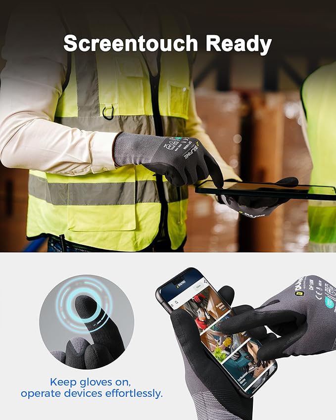 Safety Work Gloves MicroFoam Nitrile Coated-12 Pairs Pack,Seamless Knit Nylon Glove with Black Micro-Foam Nitrile Grip,Ideal for General Purpose,Automotive,Home Improvement,Painting(Extra Large)