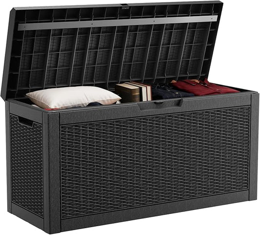 DRATO 60 Gallon Deck Box, Waterproof Resin Large Outdoor Storgae Box for Patio Furniture, Patio Cushions, Gardening Tools, Pool Supplies, Lockable