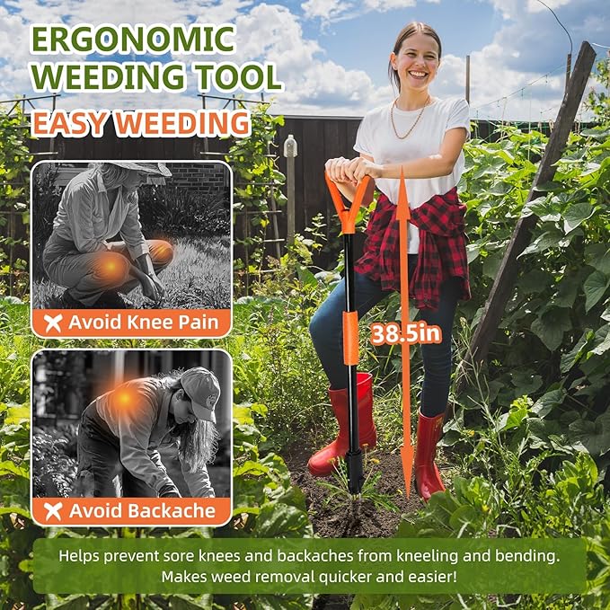 SHANTRA Weed Puller Tool, 3-Claw Stand Up Weed Puller Tool with Long Handle, Garden Weeder Puller Heavy Duty Stand Up Weeder, Weeding Tool for Lawn, Yard, Garden, Crabgrass, Dandelion Picker