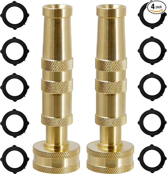 Triumpeek Solid Brass Hose Nozzle, 2 Pack 4" Heavy Duty Brass Garden Hose Nozzle with 10 Rubber Washers