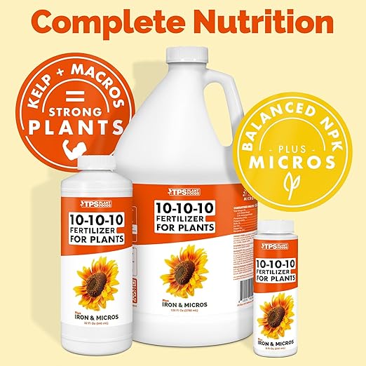 TPS NUTRIENTS Liquid 10-10-10 Fertilizer for Plants, Triple Ten NPK Plus Iron and Micros, Liquid Plant Food 8 oz (250mL)
