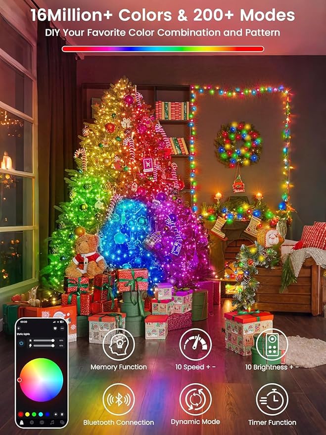 400LED Smart Color Changing Halloween Lights App Controlled, 142FT Waterproof RGB Music Sync Xmas String Light Multiple Modes, Christmas Lights with Remote & Timer Indoor Outdoor Halloween Decorations