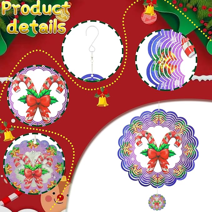 Wind Spinners Outdoor Christmas Candy Cane - Birthday Gifts for Women Mom Grandma, Hanging Wind Sculptures 12 inch 3D Wind Spinner for Garden Decor for Outside, Garden, Patio, Yard, Outdoor