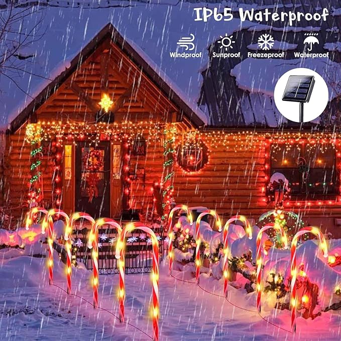 20 Pack Solar Christmas Candy Cane Lights, Christmas Decorations Outdoor Waterproof, Solar Powered Pathway Lights with 8 lighting Modes & Memory Function for Outside Party Garden Yard Patio Decoration
