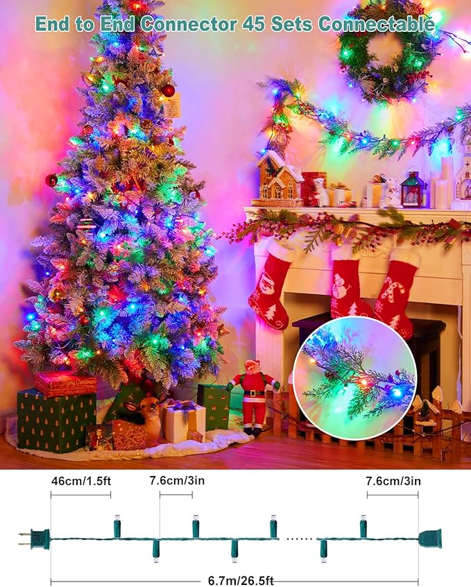 LED Christmas Mini String Lights, 28 Feet 100LEDs F5 Multicolor Mini Lights, Connectable Christmas Tree Lights for Wreath Garland Holiday Party Wedding Outdoor Indoor Christmas Decoration, Green Wire