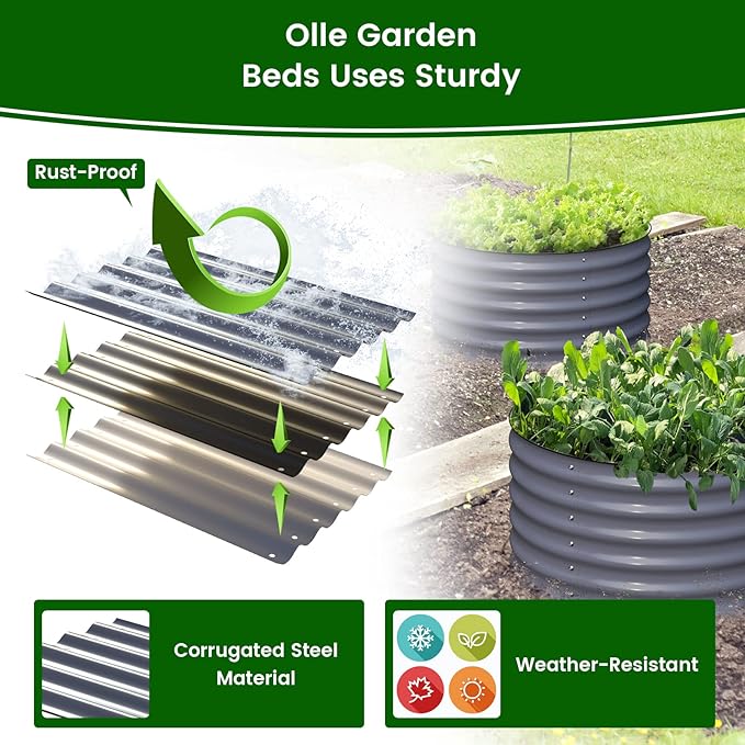 Olle 2 Pack 17" Tall Durable Round Raised Garden Bed Raised Beds for Gardening, Vegetable Planter Boxes Outdoor Raised Garden Boxes for Herbs, Veggies, Flowers, Mid-Grey 24" X 17"