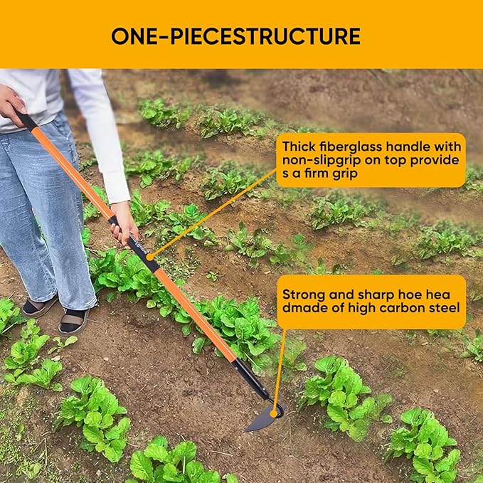 Garden Hoe Tool .for Weeding with Long Fiberglass Handle 57 Inches，Heavy Duty Hoe Garden Tool,
