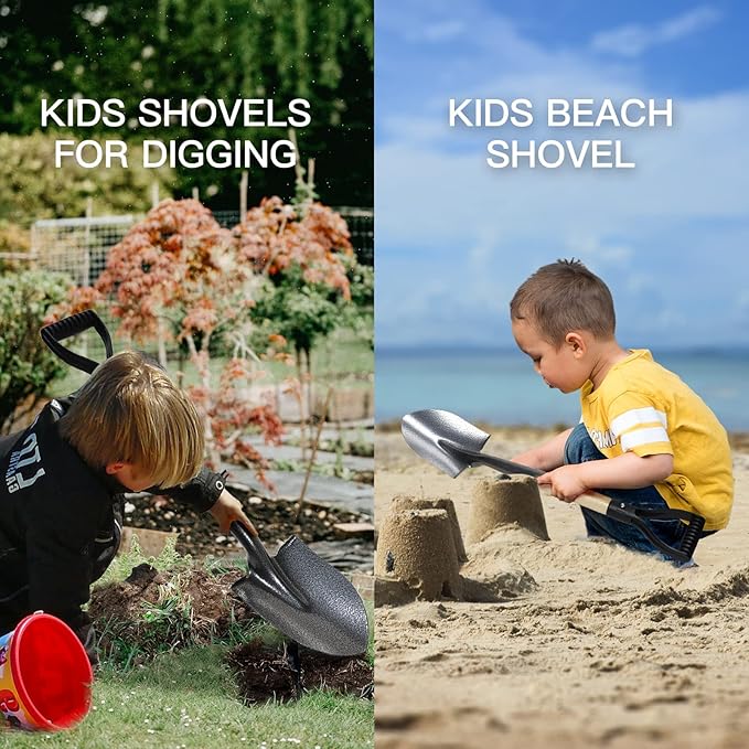 Small Short Handle Shovel - 28 Inches Overall Length - Kids Metal Sand Shovel for Digging and Gardening - Metal + Wooden