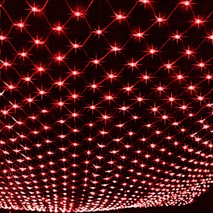 Dazzle Bright Christmas 200 LED Net Lights, 9.8 FT x 6.6 FT Connectable Mesh Lights Clear Wire with 8 Lighting Modes, Christmas Decorations for Indoor Outdoor Bush Yard Garden Decor (Red)