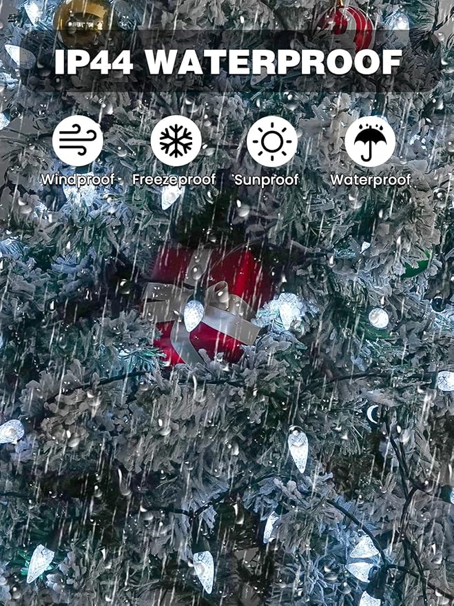 2 Pack C6 Christmas Lights Outdoor Indoor, Total 200 LED 66 FT Connectable Christmas String Lights with Timer & 13 Modes, Waterproof Twinkle Light for Xmas Tree Party Wedding Decorations (Cool White)