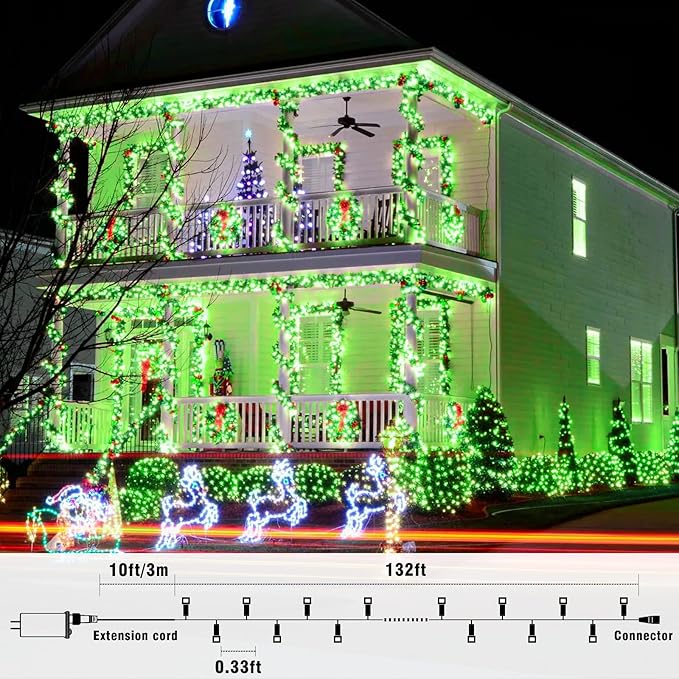 Christmas Lights Indoor, 132FT 400 LED Outdoor String Lights with 8 Modes Waterproof, Plug in Fairy Twinkle Lights Clear Wire for House Bedroom Patio Window Garden Wedding Decorations