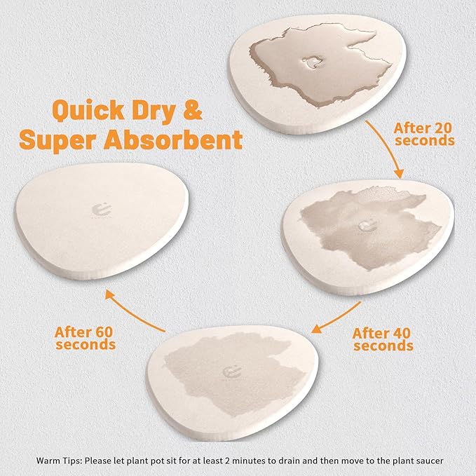 Elfcool Plant Saucer Quick Dry Absorbent Flower Plant Pot Saucer Dirp Tray Diatomaceous Earth Plant Mat for Indoor Outdoor Plants (8''-Off White-2pack)