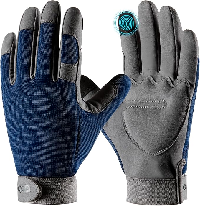 COOLJOB Thorn Proof Garden Gloves with Touchscreen Fingers for Men, Rose Pruning Work Gloves with Palm Cushion for Gardener, Farmer and Landscaper (Navy 1 Pair XL)