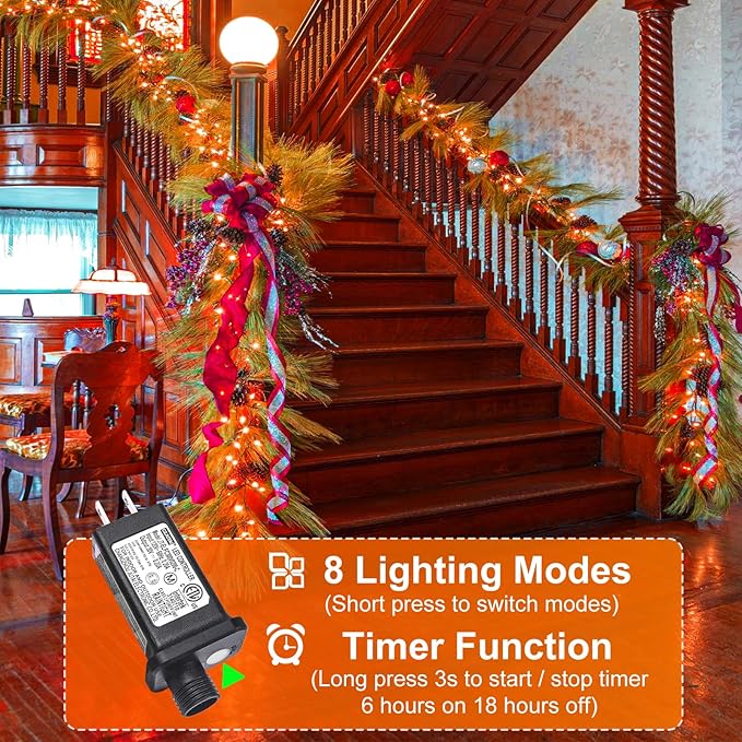 Orange Halloween Lights Outdoor, 66FT 200 LED String Lights for Outside with 8 Modes Waterproof, Plug in Connectable Twinkle Light Green Wire for Indoor Garden Tree Patio Party Decorations