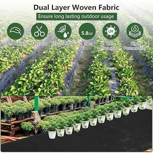 Woven Landscape Fabric 5.8oz, 4 x 300FT Weed Fabric Barrier, Double Layer, Garden Fabric Weed Barrier, Weed Control Fabric Ground Cover, Gardening Mat for Garden Beds, Landscaping