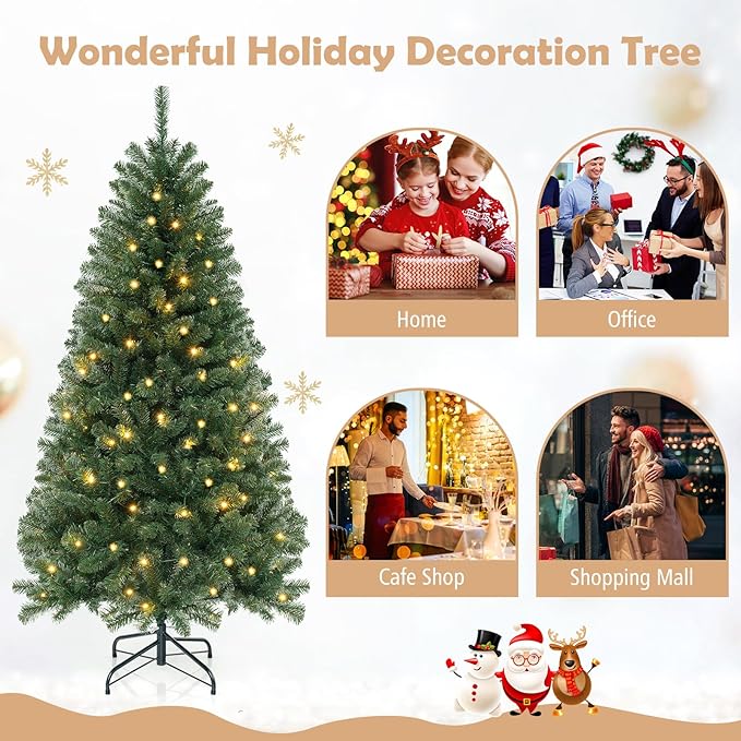 GOFLAME 6FT Prelit Artificial Christmas Tree, Hinged Xmas Tree with 568 Branch Tips, 200 Warm White LED Lights, 8 Lighting Modes, Holiday Decoration Tree for Home Office Party