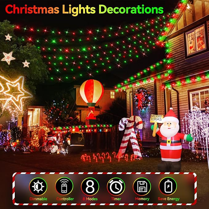 Hezbjiti 1000 LED 403 FT Christmas String Lights Outdoor, 8 Lighting Modes IP44 Waterproof Fairy Lights with Timer and Dimmable Function for Home Party Tree Decorations (Red+Green, Clear Wire)