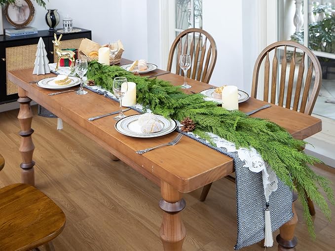 6FT Cedar Garland Realistic Faux Pine Cypress Garland for Mantle Stairs Fireplace Table Front Door Wall Indoor Outdoor Christmas Xmas Decor Holiday Decorations