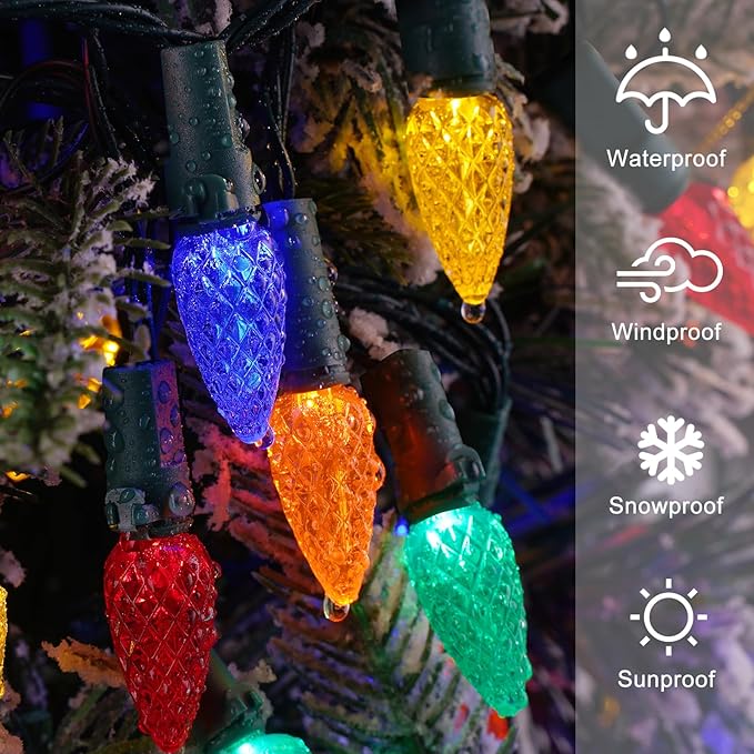 Brightever C3 Battery Operated Christmas Lights Outdoor, 20FT 50LED Battery Christmas Lights with Timer & 8 Lighting Modes, Waterproof Strawberry Light for Xmas Tree Wreath, Multicolored, 1-Pack