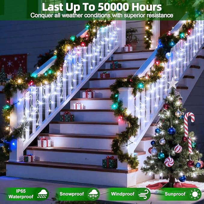 1332 LED Christmas Lights with 296 Drops,132ft 12 Modes Hanging ice String Lights with Timer & Dimmable & Waterproof, Plug-in Fairy Lights for Tree Holiday Wedding Party Christmas Decor Cool White