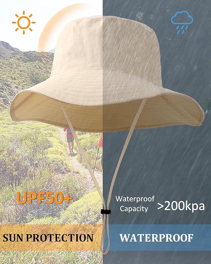 Water-Resistant Sun UPF 50+ Bucket Hat Protection Packable Brimmed Boonie for Women Men Summer Lightweight Hiking Outdoor Cap