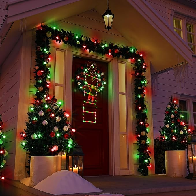 Toodour LED Christmas Light - 2.5FT Christmas Decorative Ladder Lights with Santa Claus, Xmas Decorations Light for Indoor Outdoor, Window, Garden, Home, Wall, Xmas Tree Decor - Red & Green