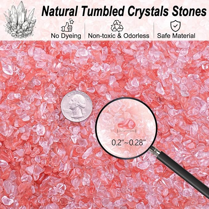 0.88 Lb Red Crystal Chips Stone Crushed Quartz Glass, Small Decorative Pebbles Bulk Tumbled Stones Polished Rocks Pieces for Crafts, Vases Filler, Succulent Plants, Aquarium Gravel Rocks