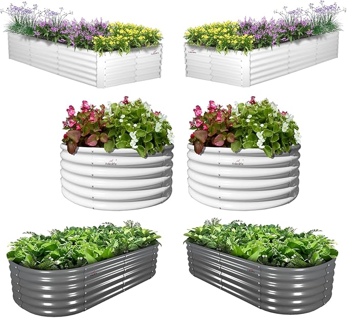 ANLEOLIFE 6-Pack Galvanized Deep Root Raised Garden Beds - 4X4ft & 8X4ft & 6X2ft Sizes - Outdoor for Vegetables, Flowers, Herbs