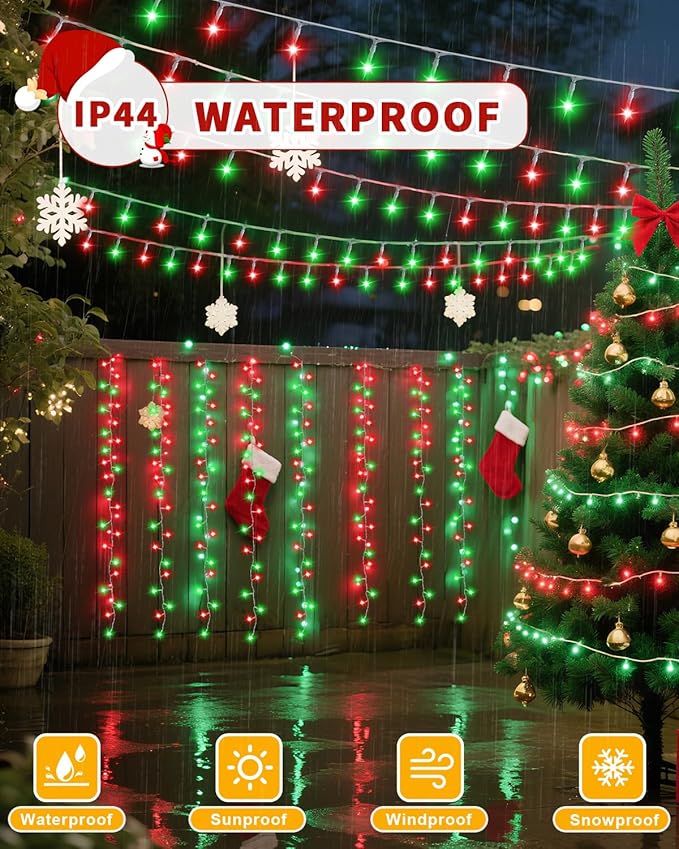 1200 LED 403FT Christmas Lights String Outdoor Indoor, Red Green Xmas Tree Lights, Plug in Twinkle Fairy Light with Remote Timer Dimmable for Room Yard Holiday Party Wedding Camping Decor