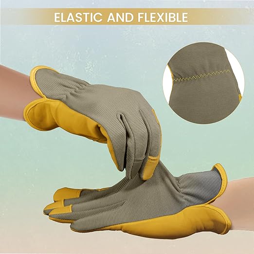 Gardening Gloves, Garden Gloves for Women and Men, Thorn Proof Working Gloves, Durable Leather Work Garden Gloves for Yard & Outdoor Work, Golden, M