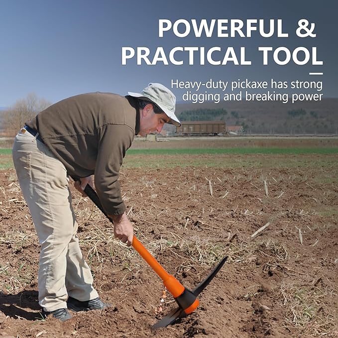 VNIMTI Pick Axe for Digging, Heavy Duty Pickaxe with Shock Absorbing Handle, 36 Inches