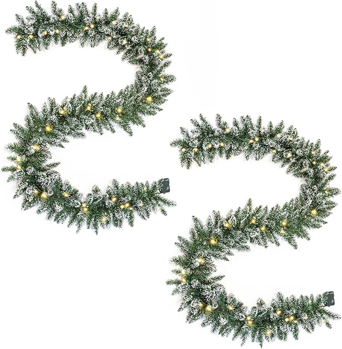 WBHome 2 PCS Pre-lit 9 Feet/106 Inch Christmas Garland with 50 LED Lights Holiday Decorations, Battery Operated (Batteries NOT Included)