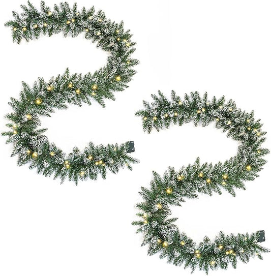 WBHome 2 PCS Pre-lit 9 Feet/106 Inch Christmas Garland with 50 LED Lights Holiday Decorations, Battery Operated (Batteries NOT Included)