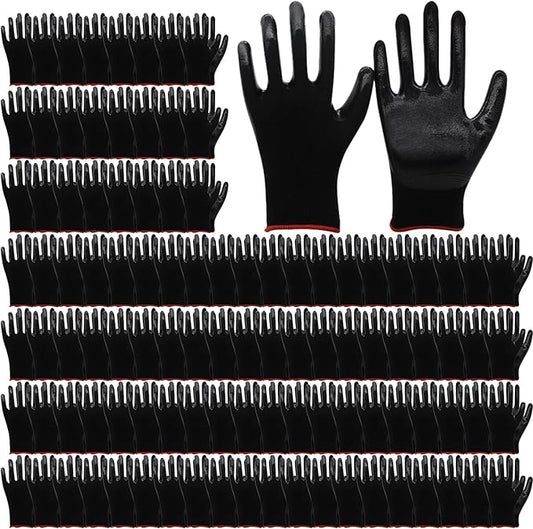 72 Pairs Gardening Work Gloves, Bulk Rubber Coated, Large, Black, 144 Count