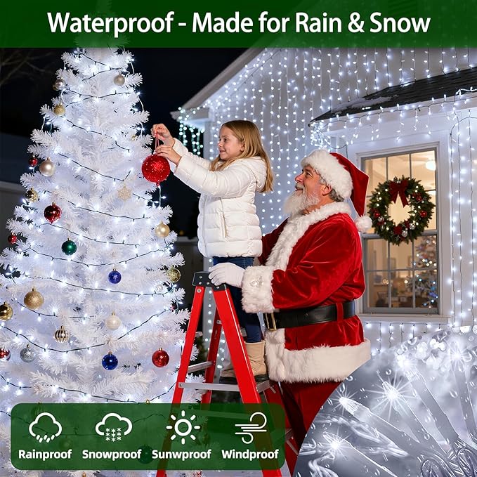 1500 LED Chrstmas Lights, 470ft Outdoor Christmas String Lights with 12 Modes, Cool White LED String Lights with Timer Dimmable Waterproof for Tree Fence Garden Xmas Halloween Party Holiday Decor